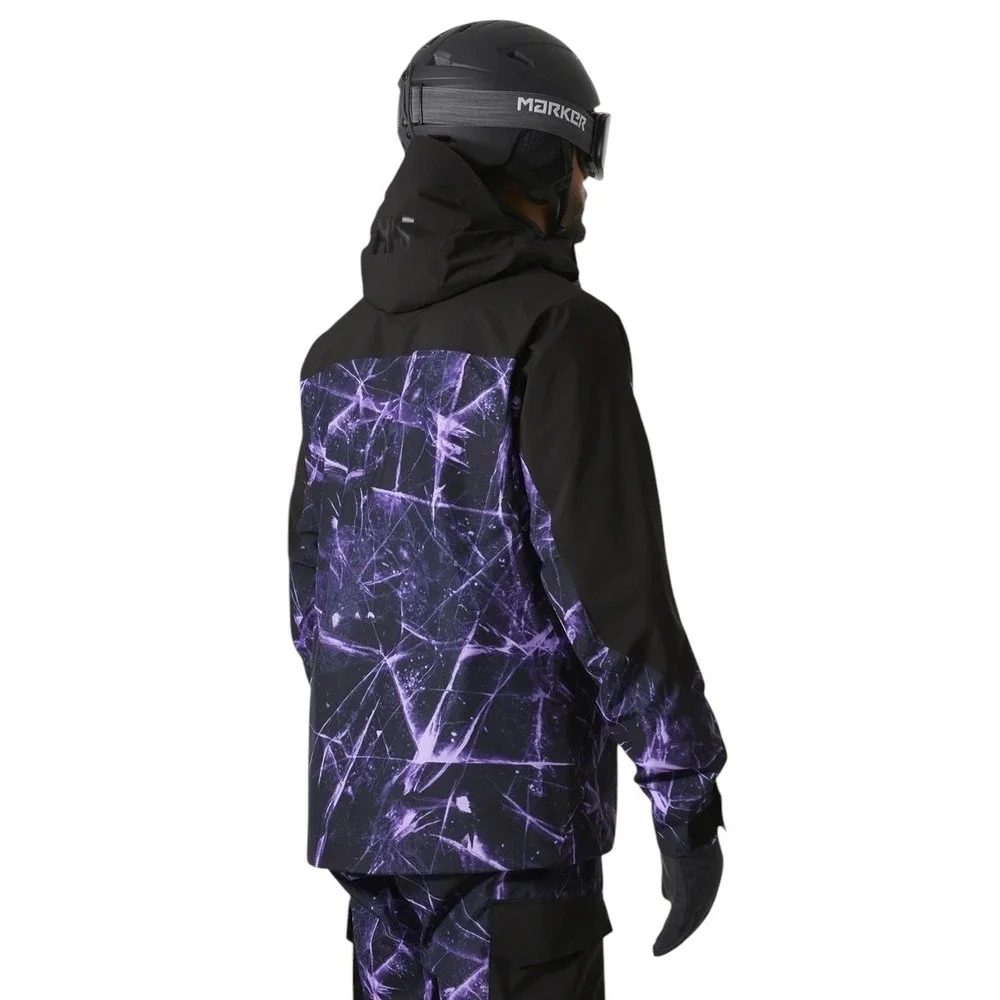 Helly Hansen ULLR Ski Jacket XL Relaxed Fit Purple Black Ice Print Hooded Shell